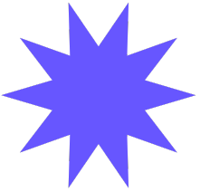 A purple ten-pointed starburst graphic